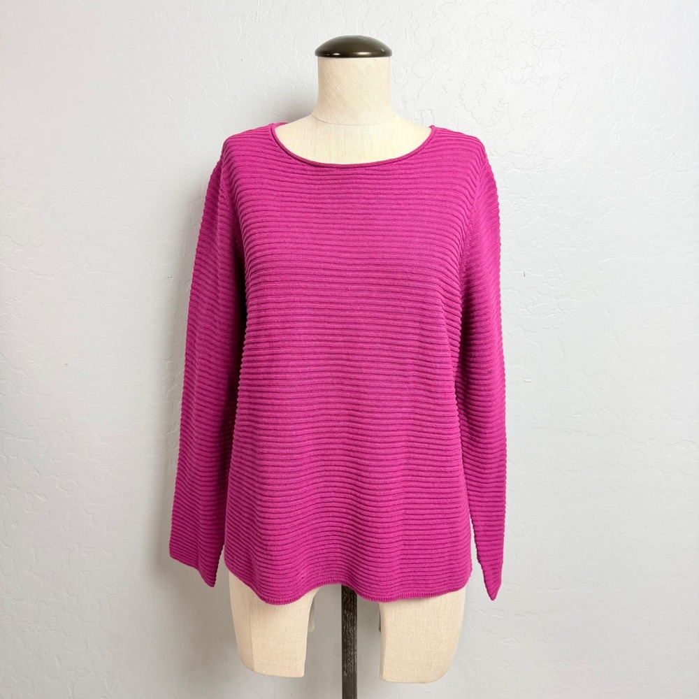 Eileen Fisher Petite Magenta Pink Organic Linen Cotton Ribbed Sweater PM